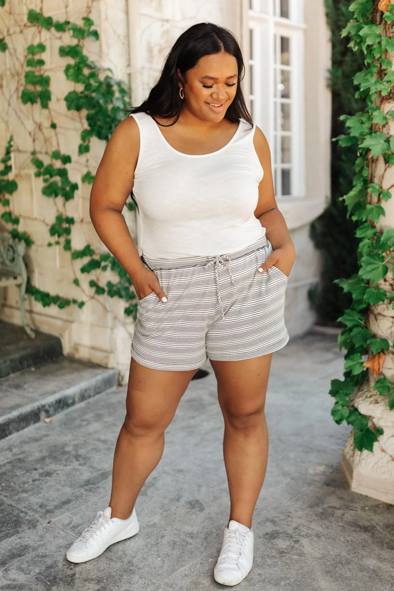 Cozy In Stripes Shorts in Gray