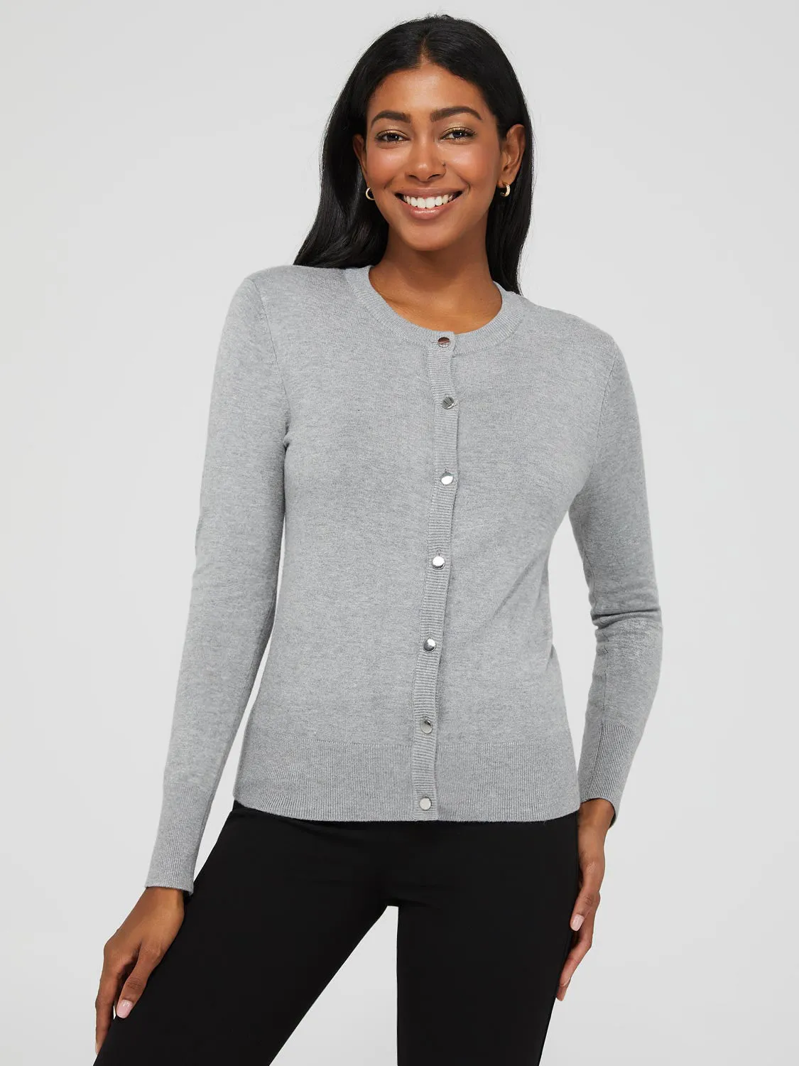 Crew Neck Cardigan With Ribbed Details