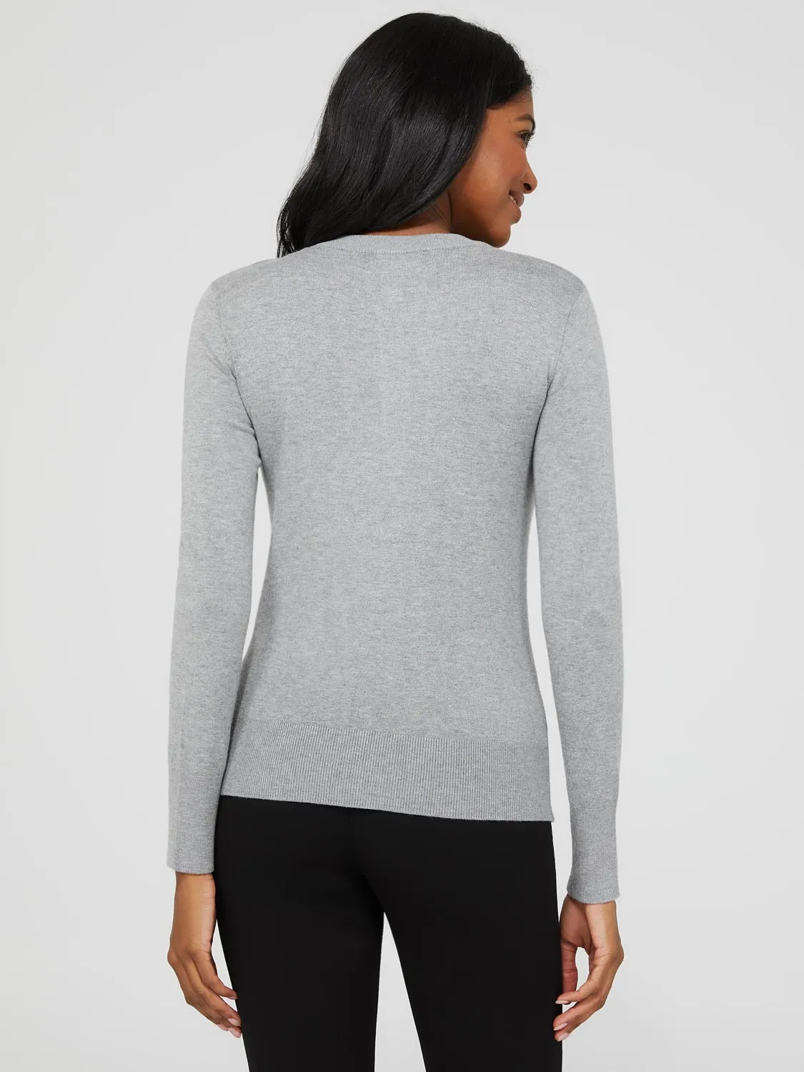 Crew Neck Cardigan With Ribbed Details