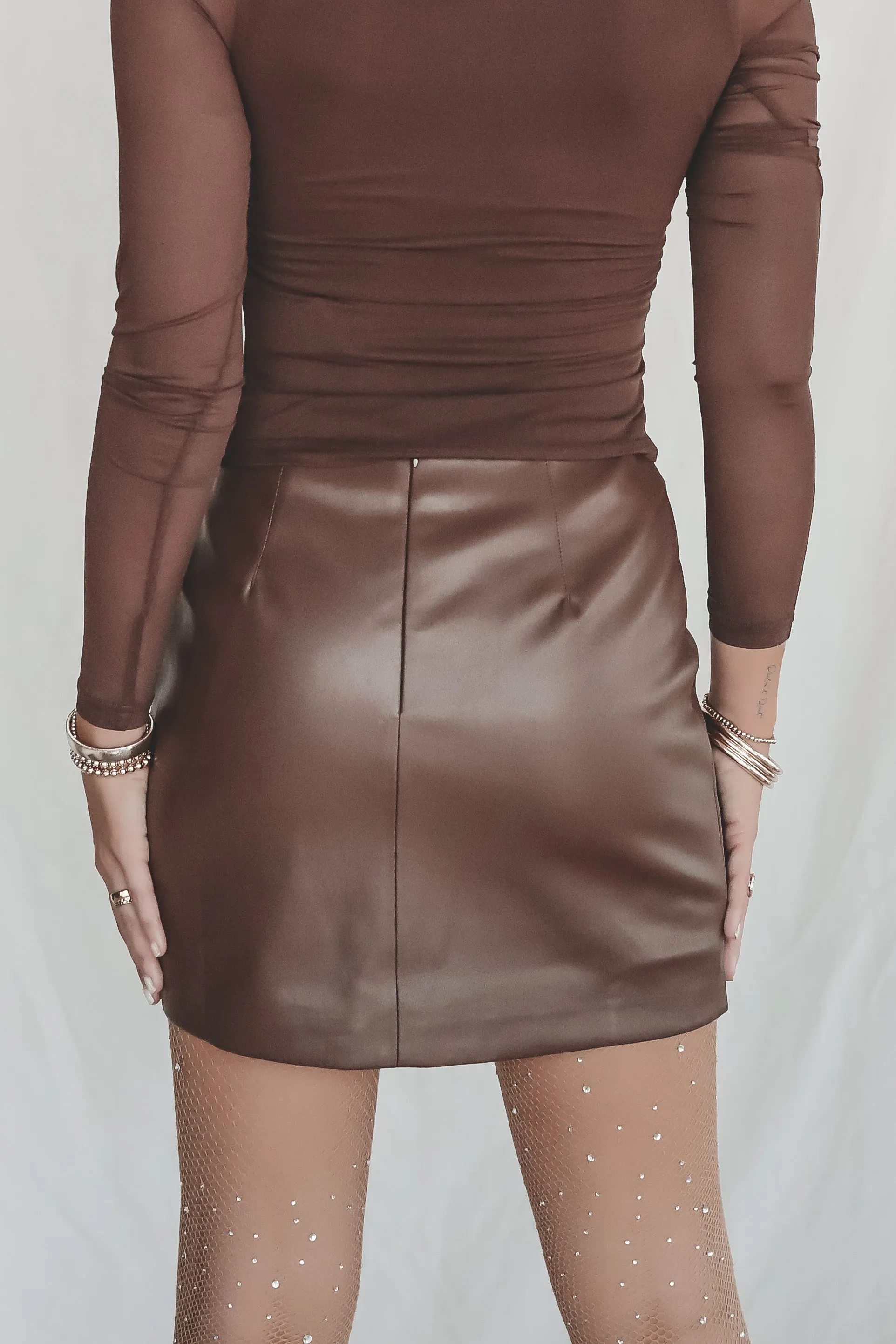 DEAL MINKPINK Faux Leather Brown Mini Skirt