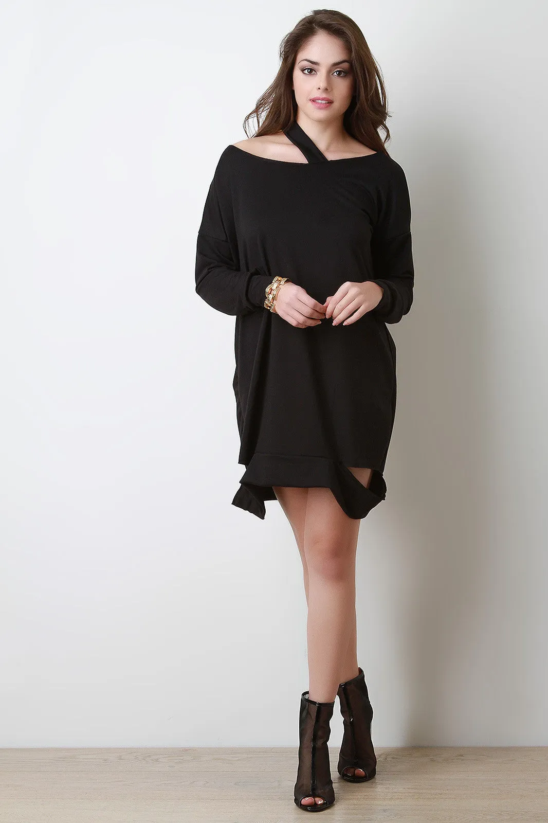 Deconstructed Asymmetrical Sweater Dress