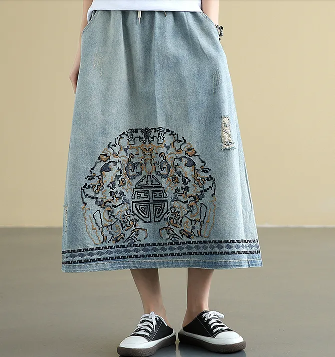 Denim Casual Cotton loose fitting Women's Skirts DZA2007221