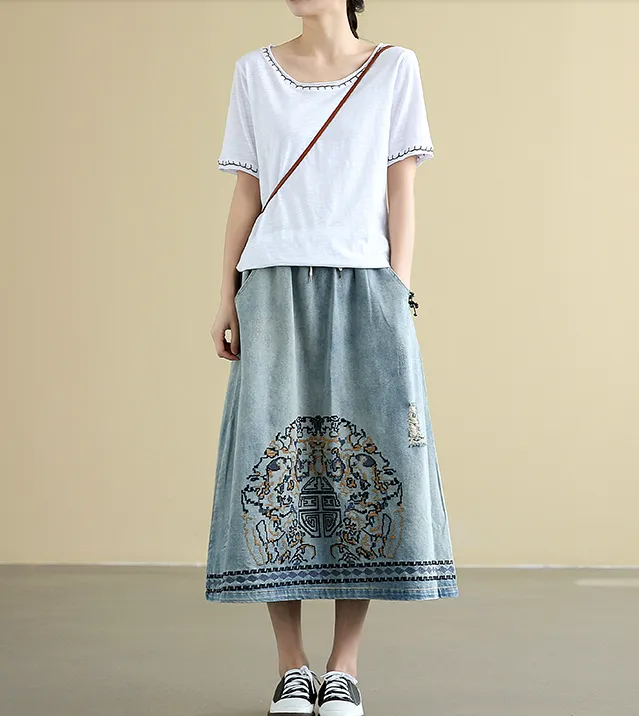 Denim Casual Cotton loose fitting Women's Skirts DZA2007221