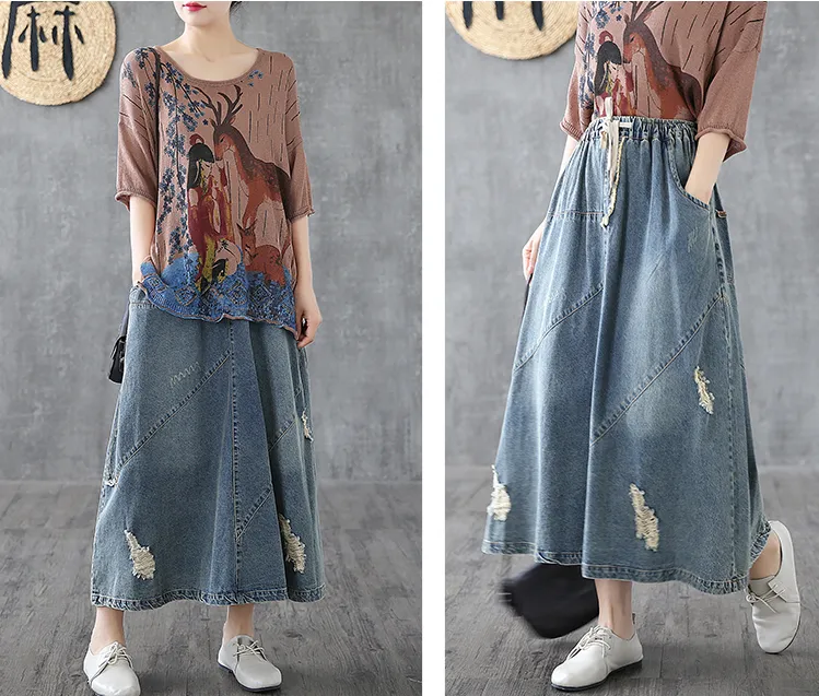 Denim Casual loose fitting Women's Skirts  DZA200634