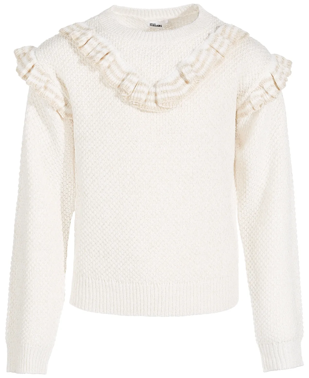 Epic Threads Toddler & Little Girls Double-Ruffle Pullover Sweater- Angel White