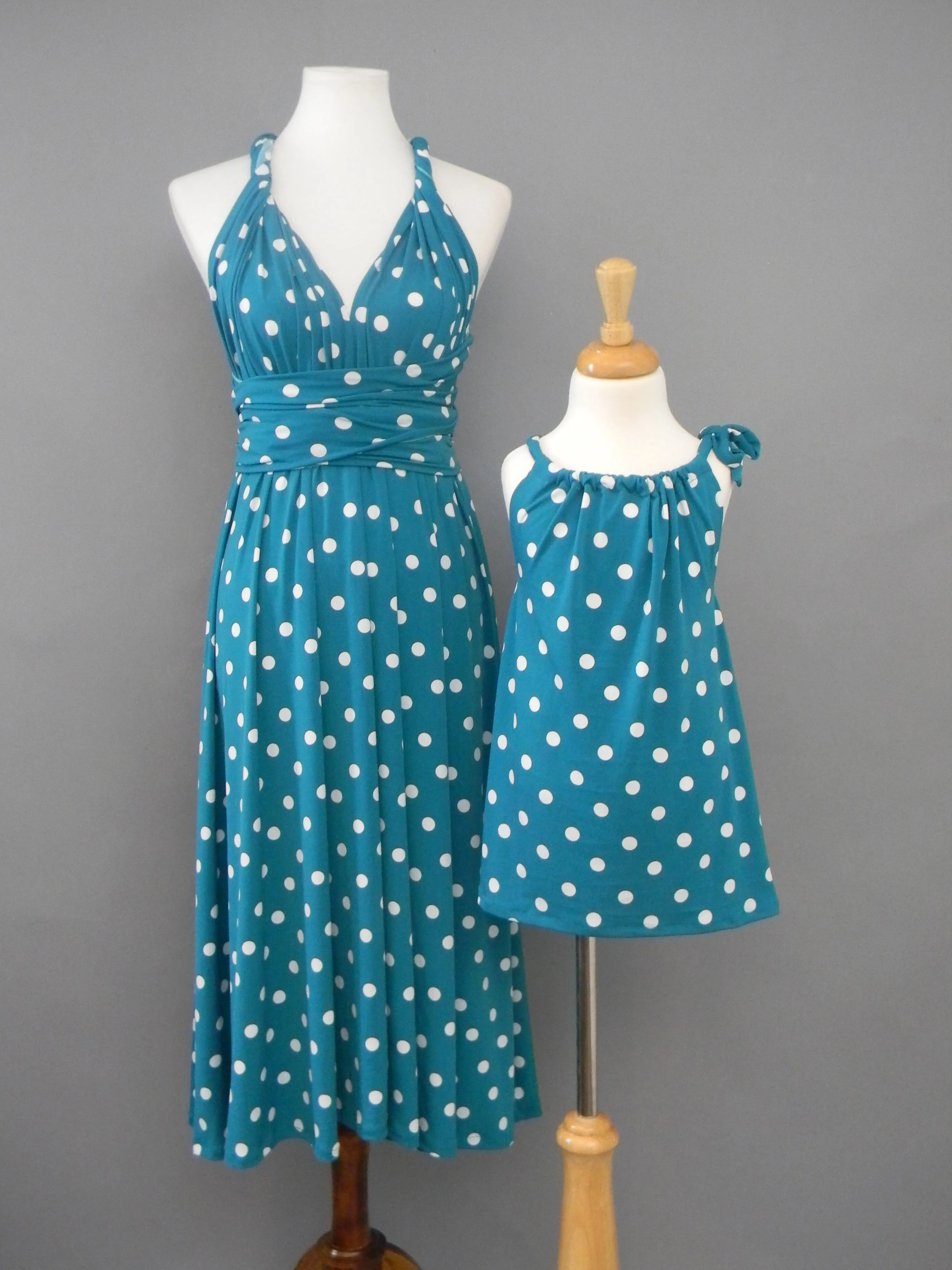 Evie Teal Polka Dotted Pillow Dress