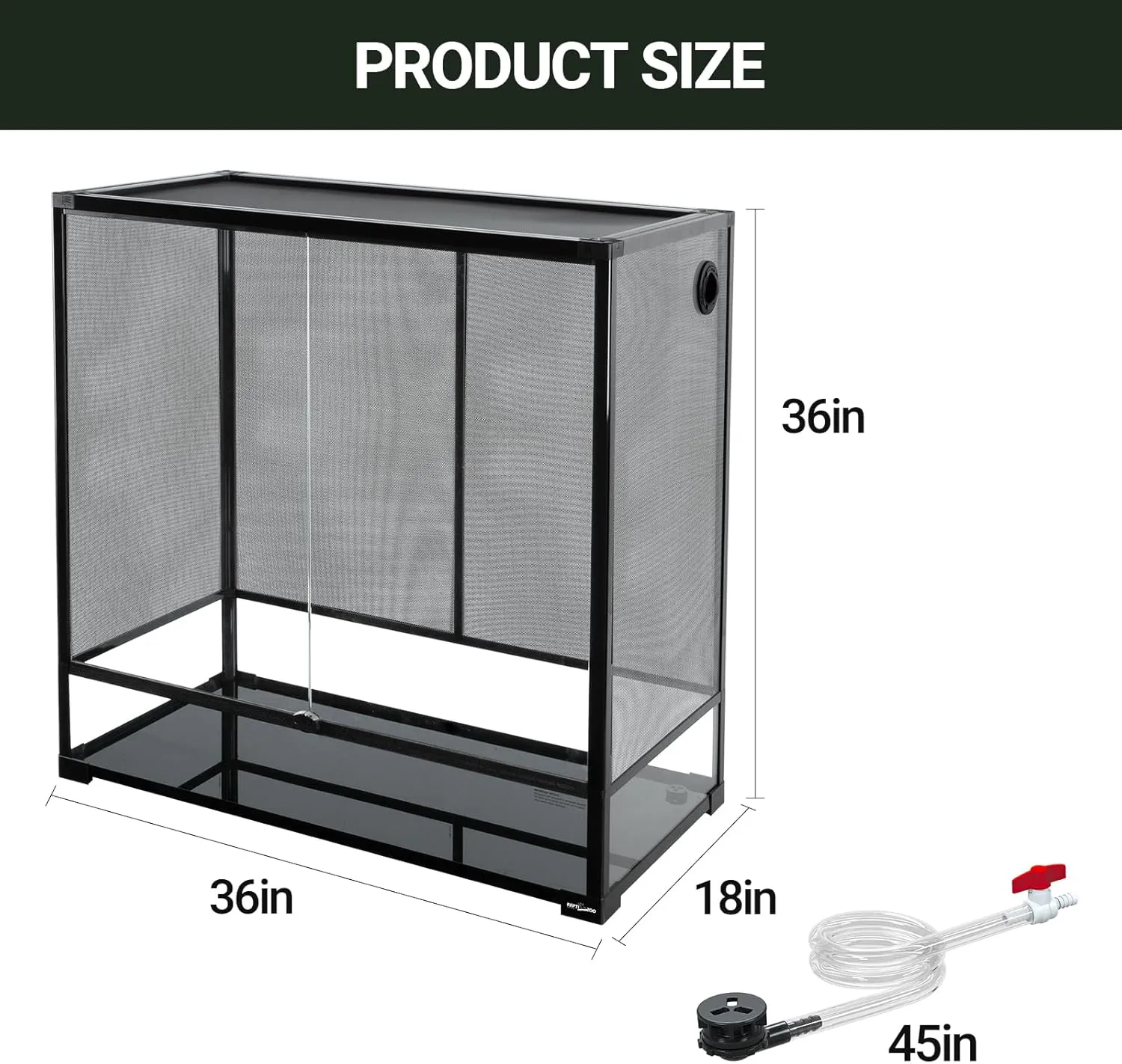 Extra Large Tall Reptile Tank 36x18x36inch 100 Gallon with Mesh for Chameleon Arboreal Lizard Frog, Water-Land Turtle Tortoise Aqua Tank with Drainage Pipe