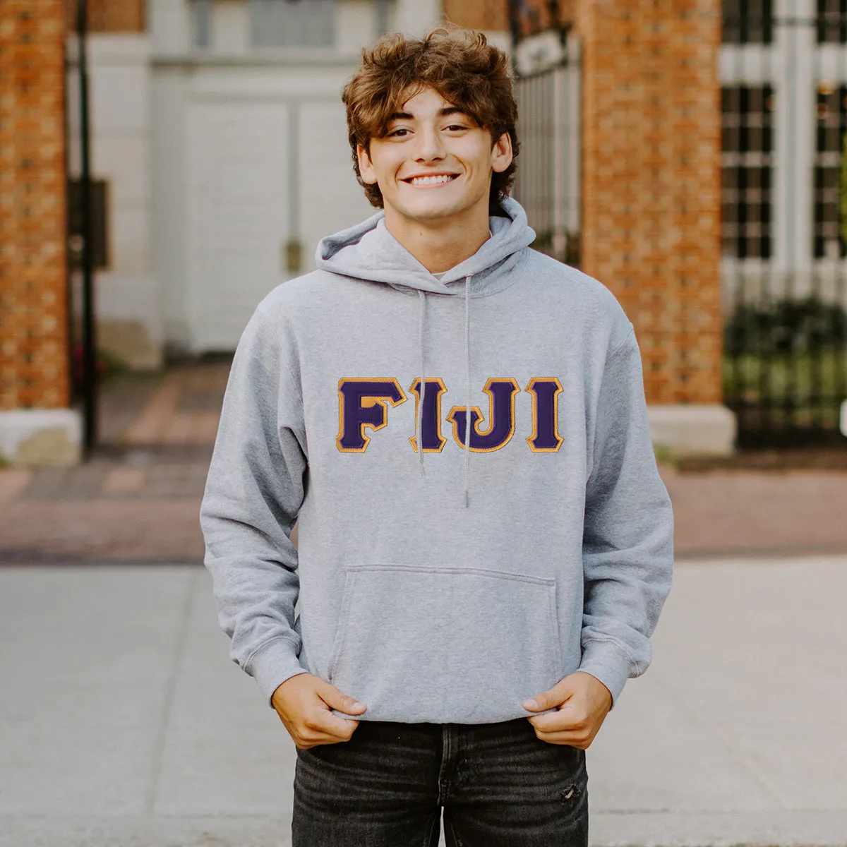 FIJI Heather Gray Hoodie with Sewn On Letters