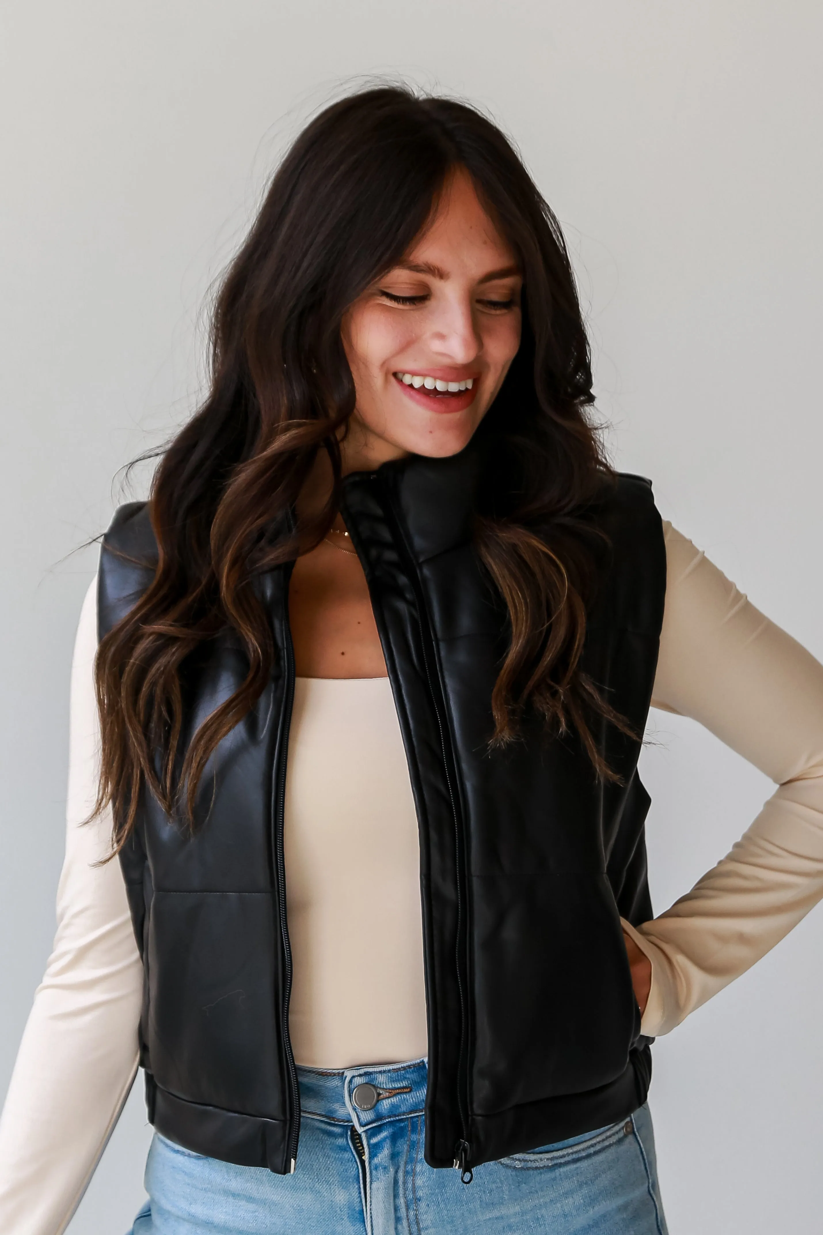 FINAL SALE - Trendy Mentality Leather Puffer Vest