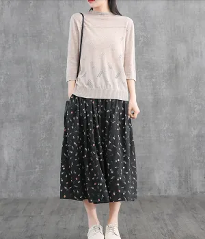 Floral Casual Cotton linen loose fitting Women's Skirts DZA2007121