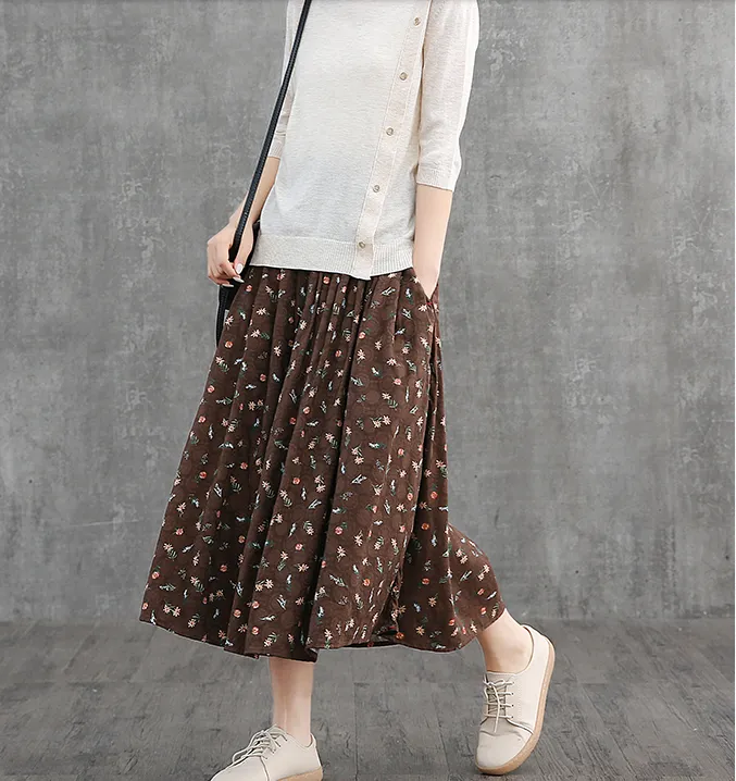 Floral Casual Cotton linen loose fitting Women's Skirts DZA2007121