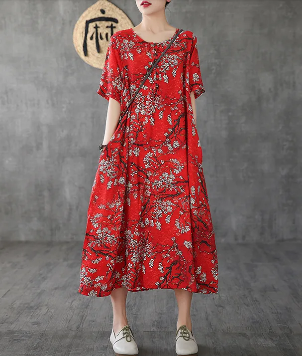 Floral Long Sleeve Summer Spring Linen Women Dresses DZA206103