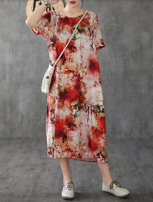 Floral Long Sleeve Summer Spring Linen Women Dresses DZA206103