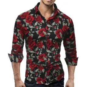 Funki Buys | Shirts | Men's Floral Print Long Sleeved Dress Shirt