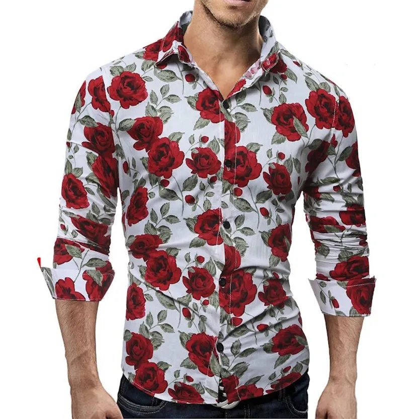 Funki Buys | Shirts | Men's Floral Print Long Sleeved Dress Shirt