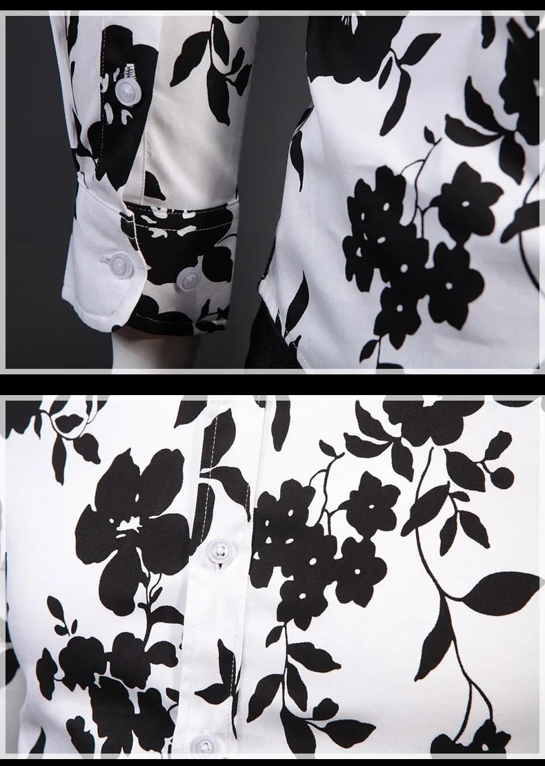 Funki Buys | Shirts | Men's Floral Print Long Sleeved Dress Shirt