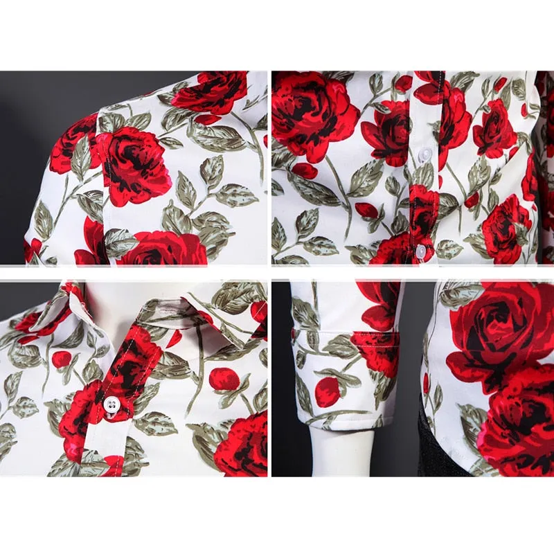 Funki Buys | Shirts | Men's Floral Print Long Sleeved Dress Shirt