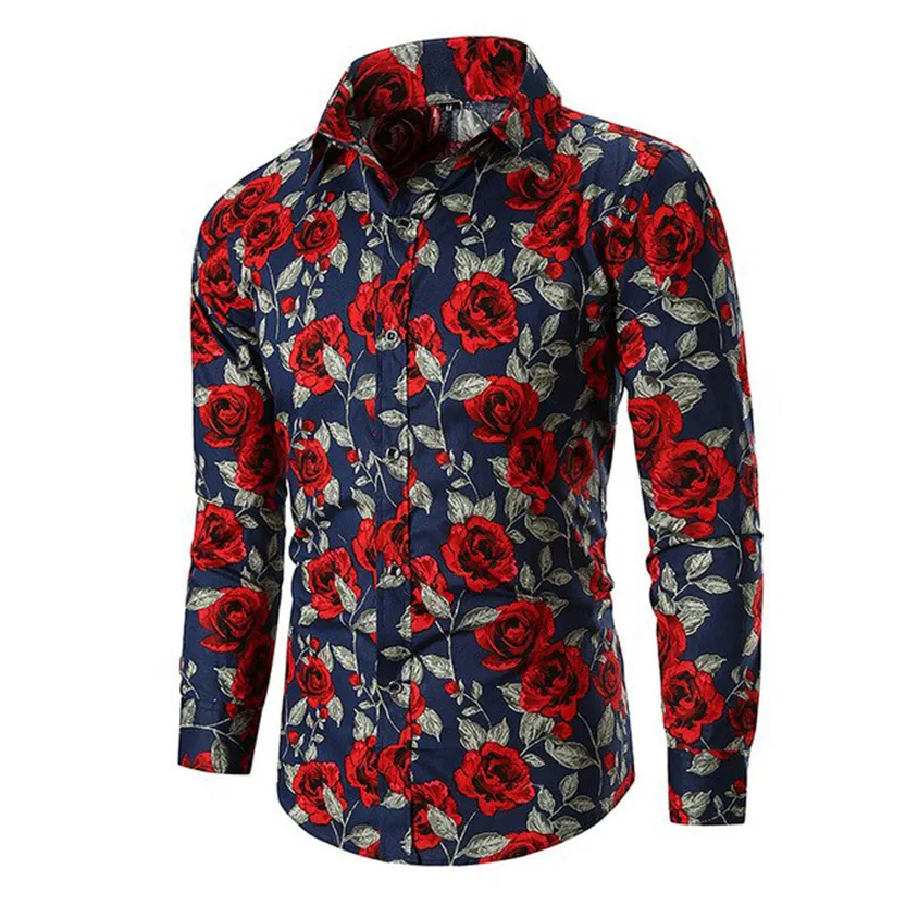 Funki Buys | Shirts | Men's Floral Print Long Sleeved Dress Shirt