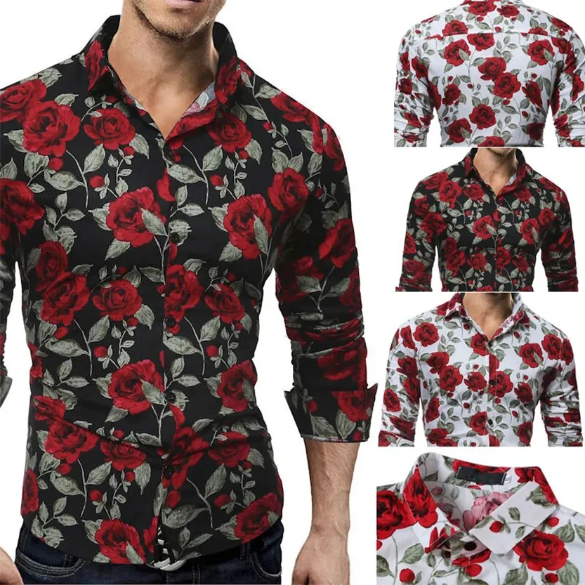 Funki Buys | Shirts | Men's Floral Print Long Sleeved Dress Shirt