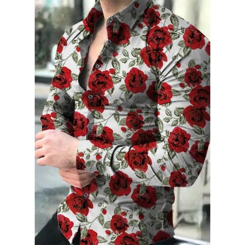 Funki Buys | Shirts | Men's Floral Print Long Sleeved Dress Shirt