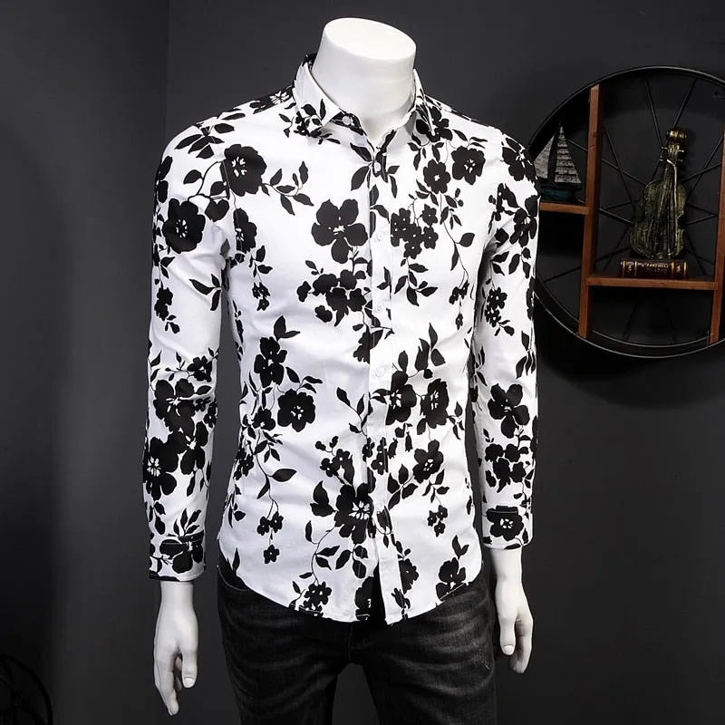 Funki Buys | Shirts | Men's Floral Print Long Sleeved Dress Shirt