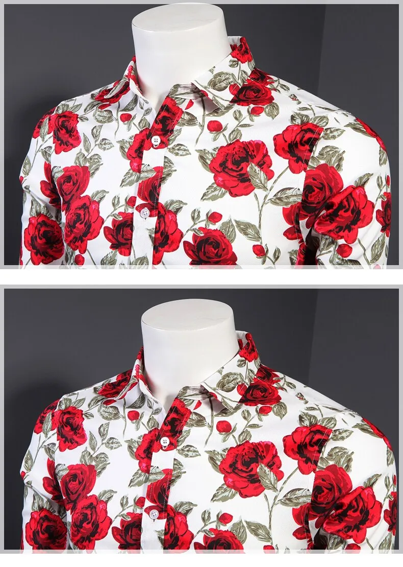 Funki Buys | Shirts | Men's Floral Print Long Sleeved Dress Shirt