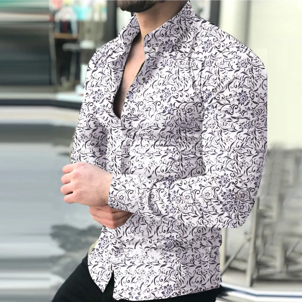 Funki Buys | Shirts | Men's Long Sleeve SlimFit Floral Dress Shirt