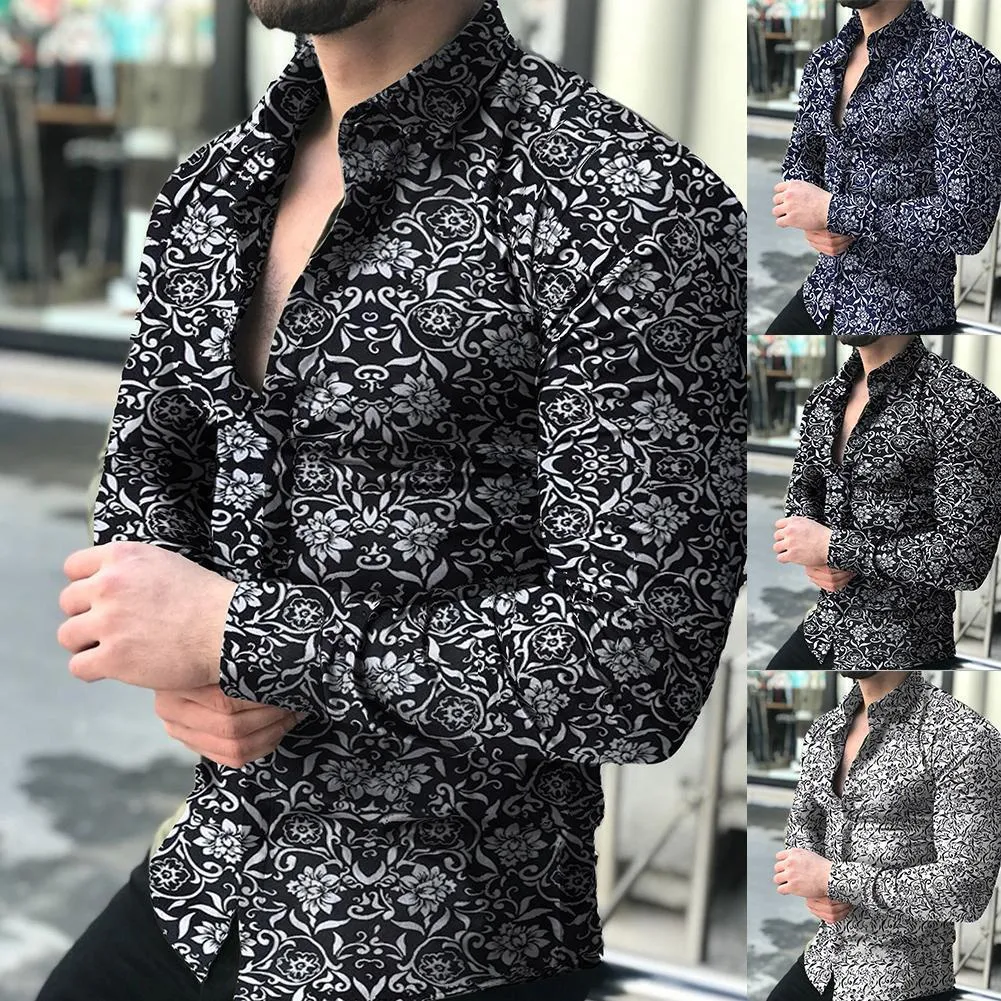 Funki Buys | Shirts | Men's Long Sleeve SlimFit Floral Dress Shirt