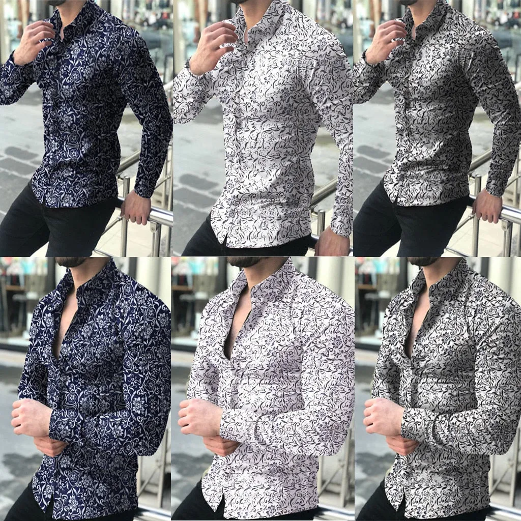 Funki Buys | Shirts | Men's Long Sleeve SlimFit Floral Dress Shirt