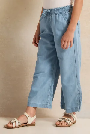 Girls Blue Wide Leg Denim Trousers