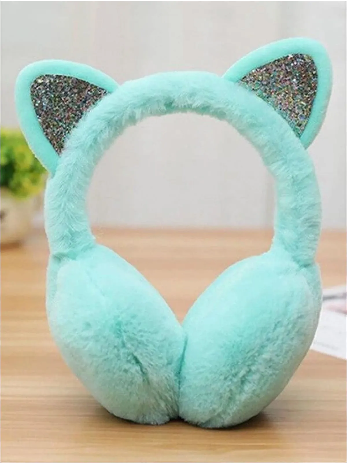 Girls Plush Glitter Cat Ear Earmuffs (5 Color Options)