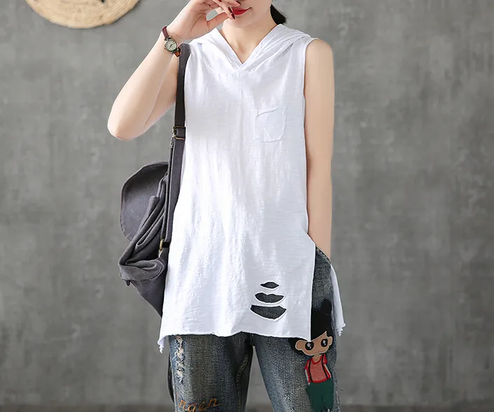 Hooded Summer Women Casual Blouse Cotton Linen Shirts  Women Tops DZA2005313