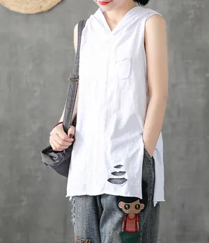 Hooded Summer Women Casual Blouse Cotton Linen Shirts  Women Tops DZA2005313