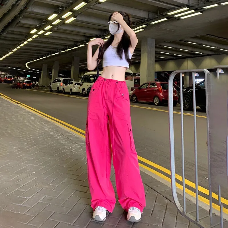 Hot Pink Y2K Cargo Pants for Women