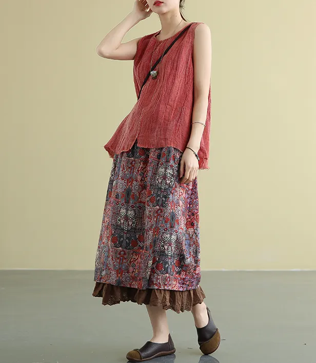 lace Casual Cotton Linen loose fitting Women's Skirts DZA2007212