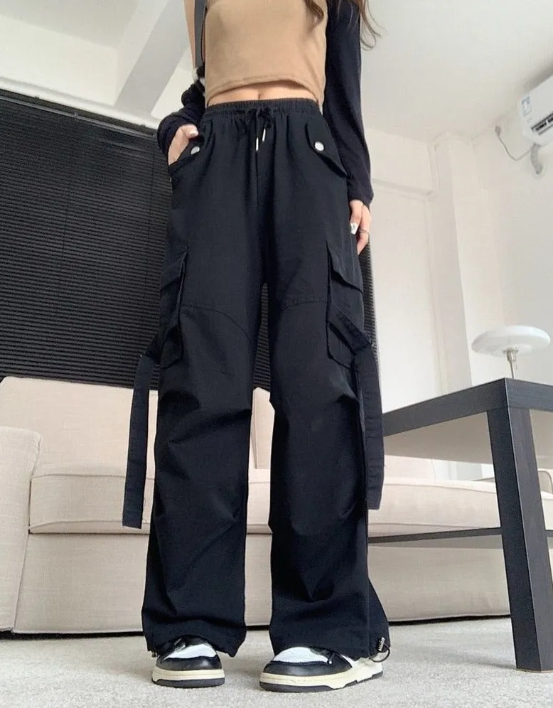 LANFUBEISI Cargo Mopping Pants Women Streetwear Harajuku Retro American Style Hipster Baggy Aesthetic Trousers Vintage High Waist Mujer New