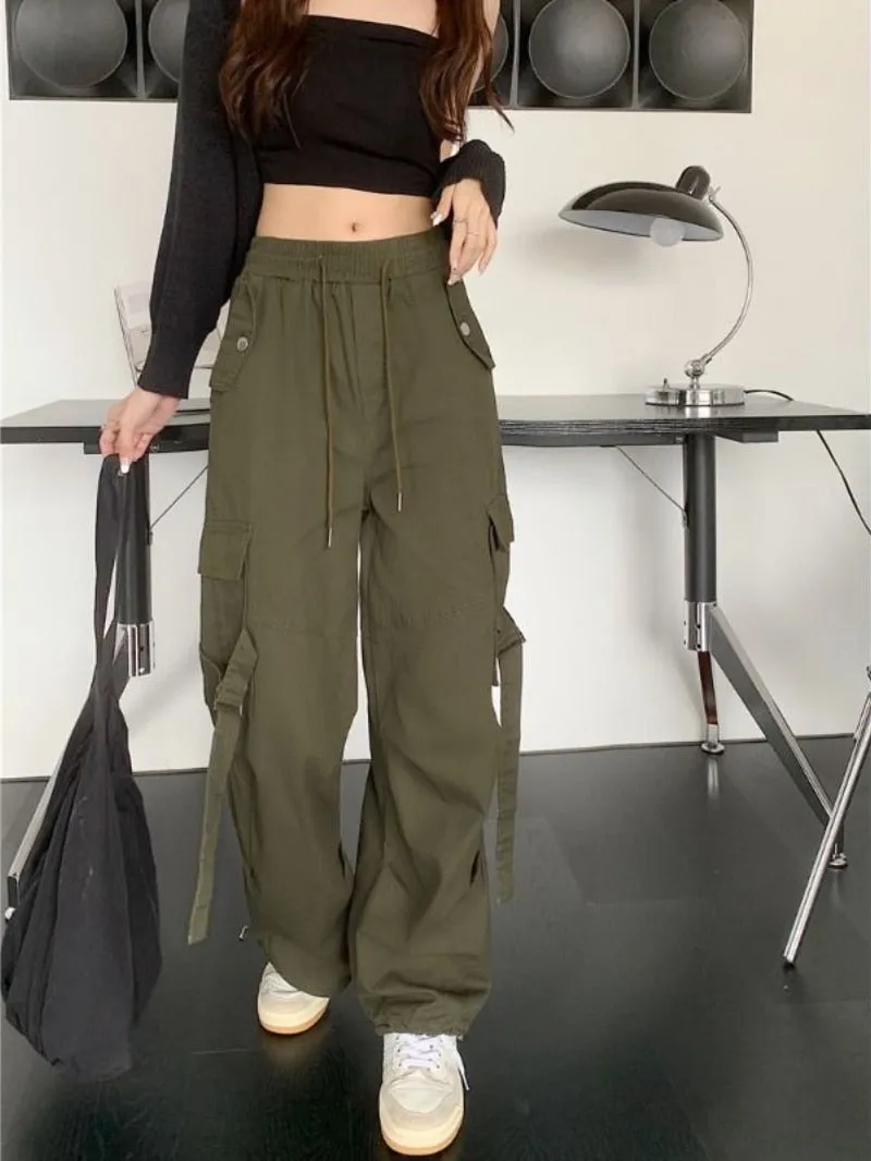 LANFUBEISI Cargo Mopping Pants Women Streetwear Harajuku Retro American Style Hipster Baggy Aesthetic Trousers Vintage High Waist Mujer New