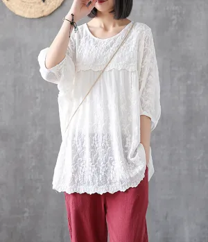 Length Sleeve Summer Women Casual Blouse Cotton Linen Shirts  Women Tops DZA2005315