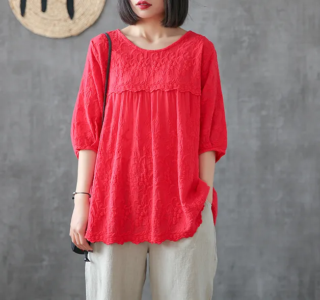 Length Sleeve Summer Women Casual Blouse Cotton Linen Shirts  Women Tops DZA2005315