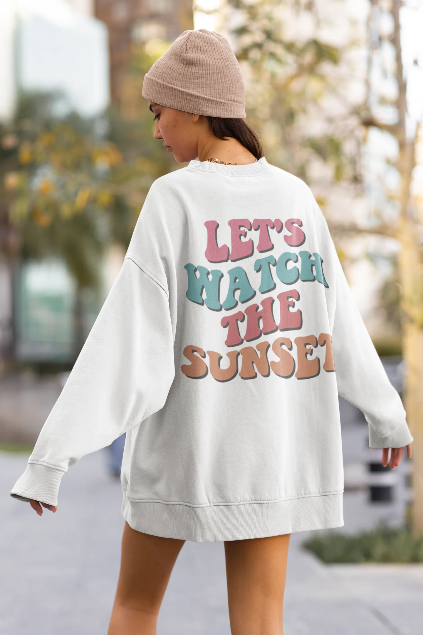 Let's Watch the Sunset Trendy Unisex Heavy Blend™ Hoodie or Crewneck Sweatshirt Women's Retro Vintage Design Great Gift Spring or Summer