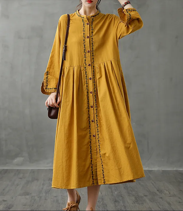 Long Sleeve Autumn Linen Women Dresses DZA208235