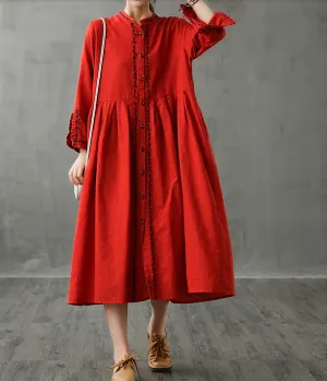 Long Sleeve Autumn Linen Women Dresses DZA208235