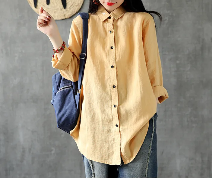 Long Sleeve Spring Summer Women Casual Blouse Cotton Linen Shirts  Women Tops DZA2005312