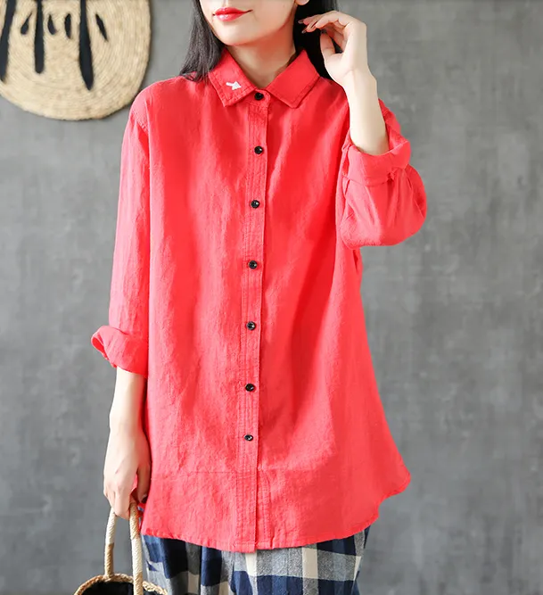 Long Sleeve Spring Summer Women Casual Blouse Cotton Linen Shirts  Women Tops DZA2005312