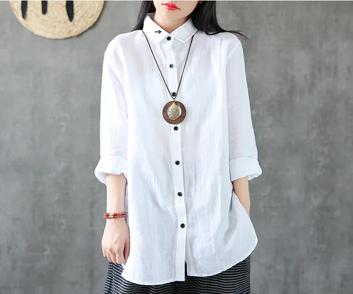 Long Sleeve Spring Summer Women Casual Blouse Cotton Linen Shirts  Women Tops DZA2005312