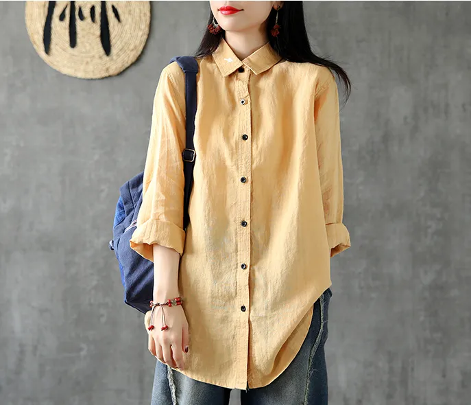 Long Sleeve Spring Summer Women Casual Blouse Cotton Linen Shirts  Women Tops DZA2005312