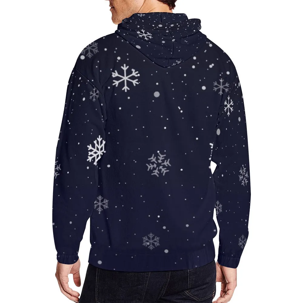 Men's Christmas Snow Zip Hoodie - Dark Blue