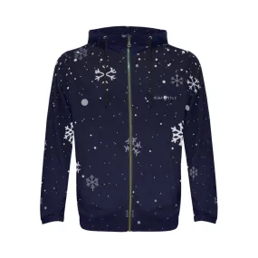 Men's Christmas Snow Zip Hoodie - Dark Blue