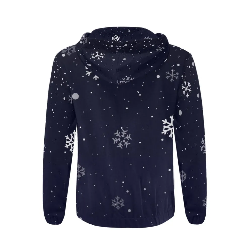 Men's Christmas Snow Zip Hoodie - Dark Blue