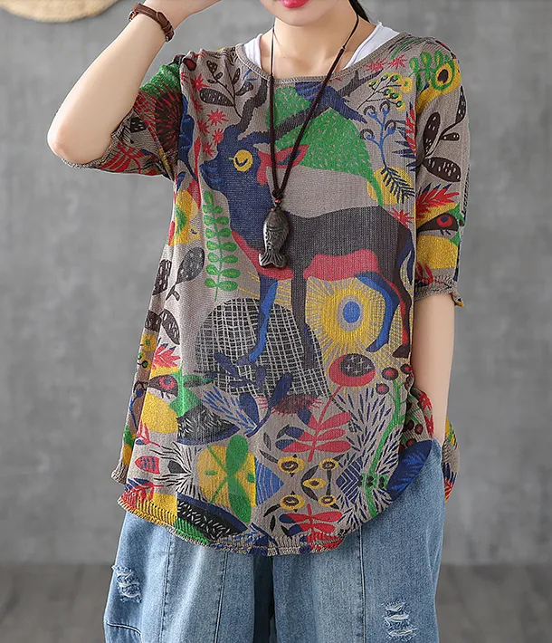 Patterned Summer Women Casual Blouse Cotton Linen Shirts Tops DZA2007132